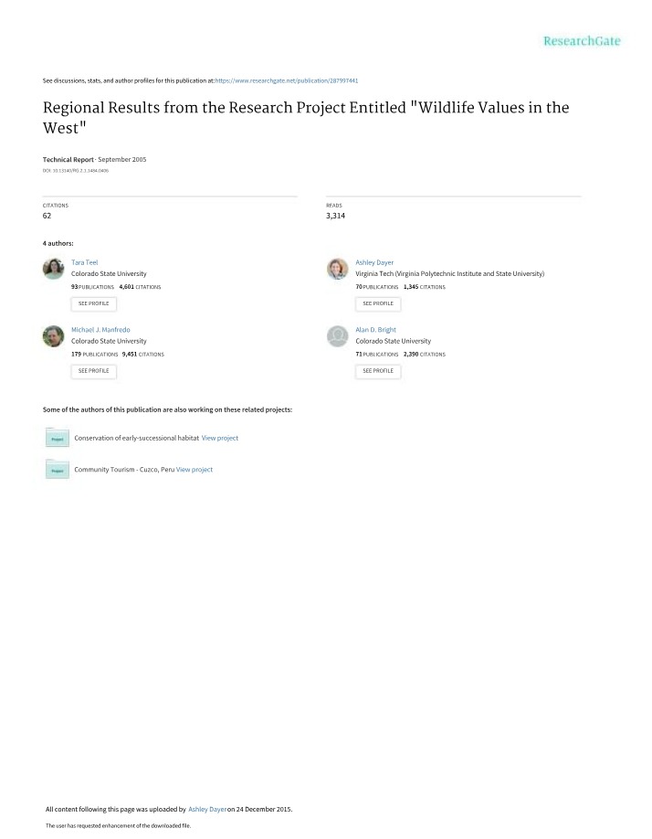 Wildlife Values in the West - Regional Research Results