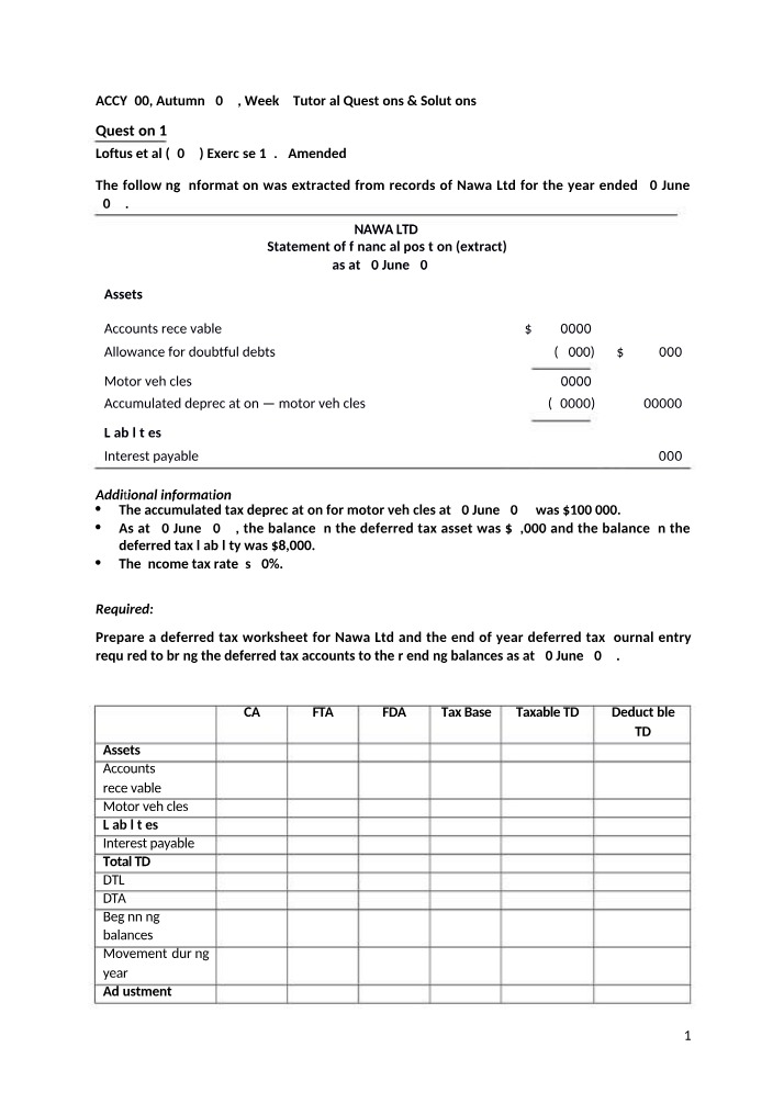Worksheet and Journal Entry Example for Deferred Tax
