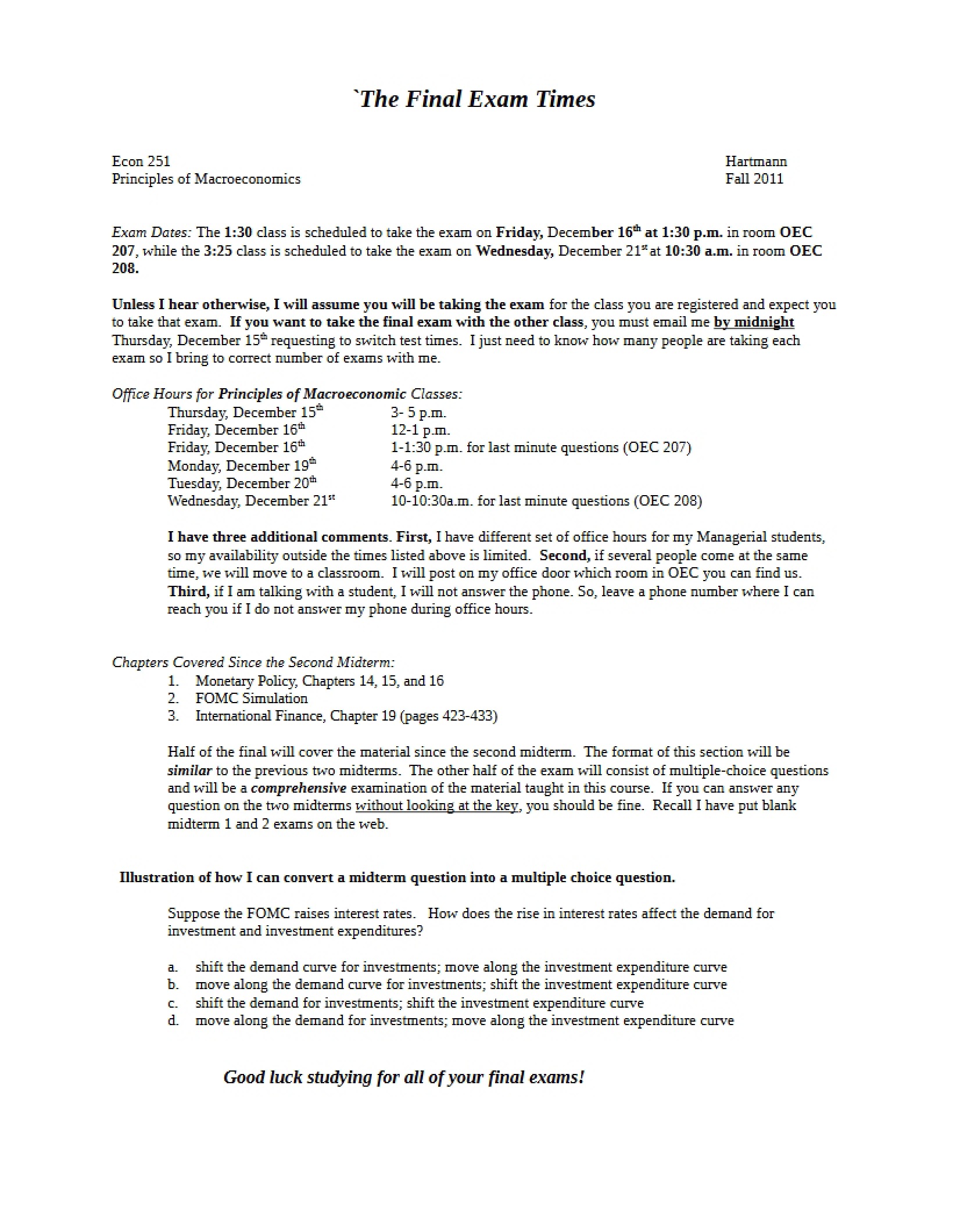 Final Exam Schedule