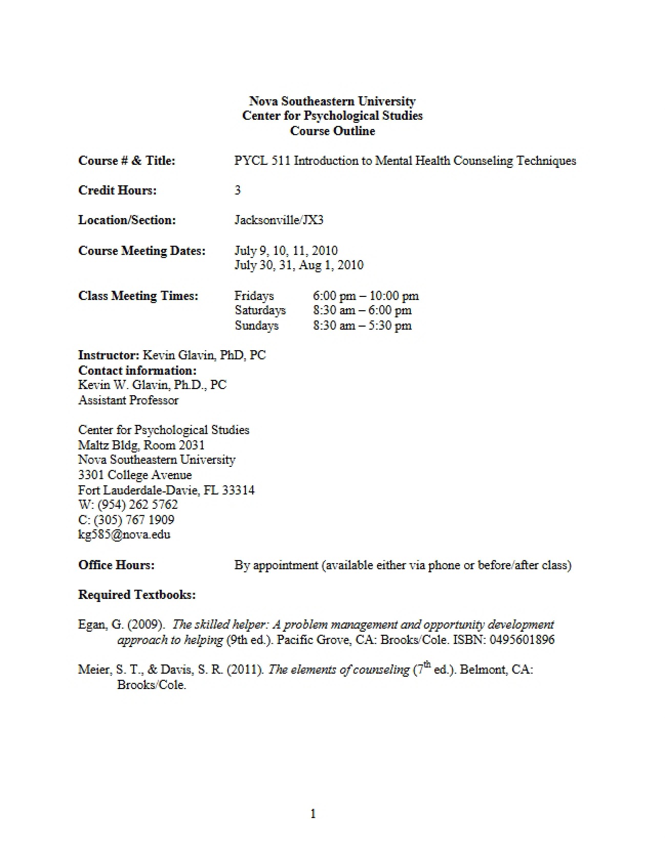 Techniques in Mental Health Counseling Syllabus
