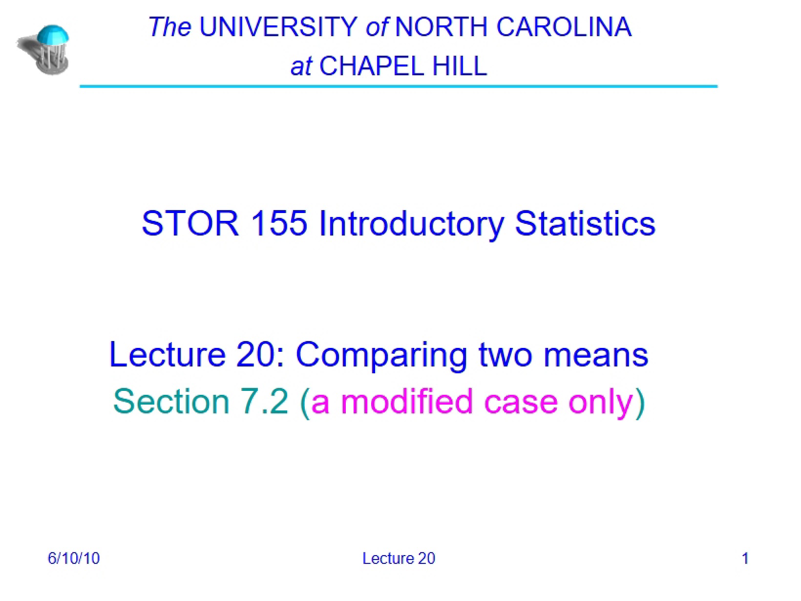 Lecture 20 Two Means Comparison