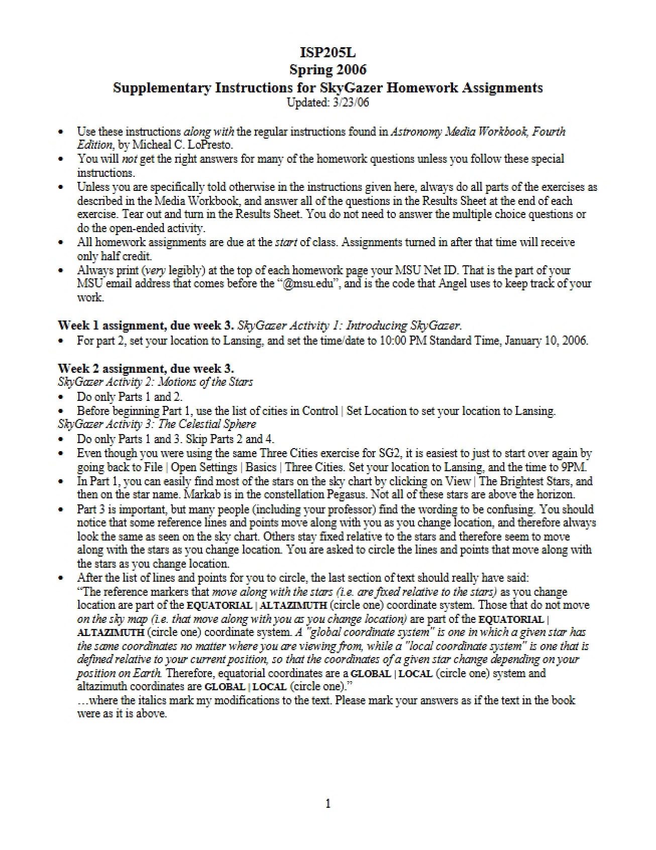 Visions of Universe Lab Syllabus