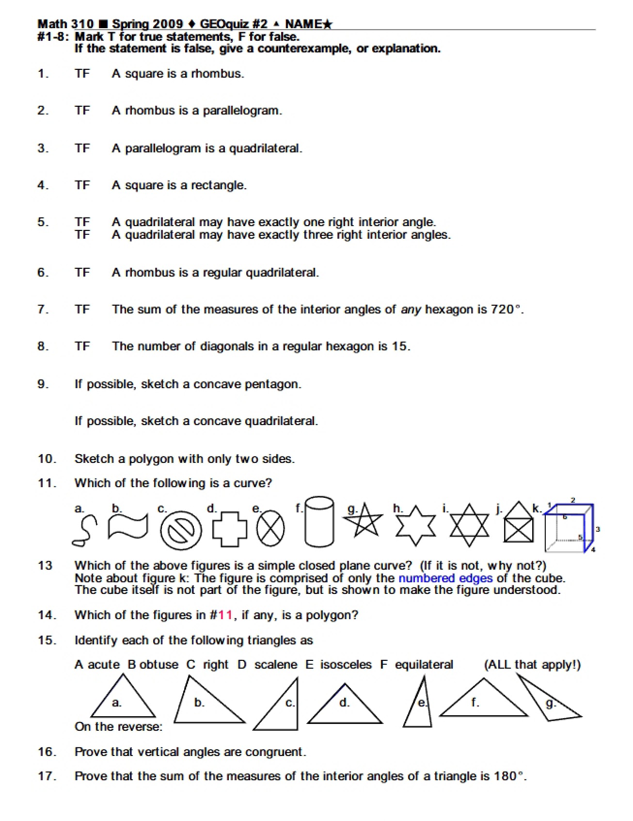 Geometry Quiz Number Two