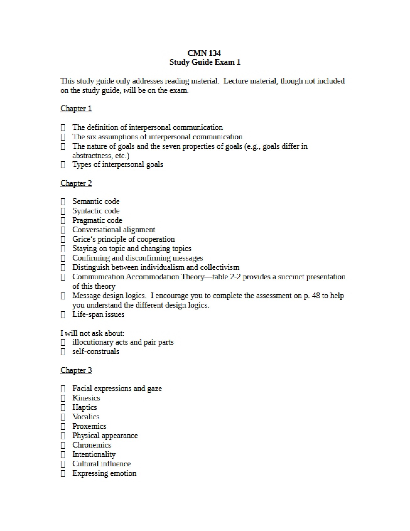 Exam 1 Preparation Guide