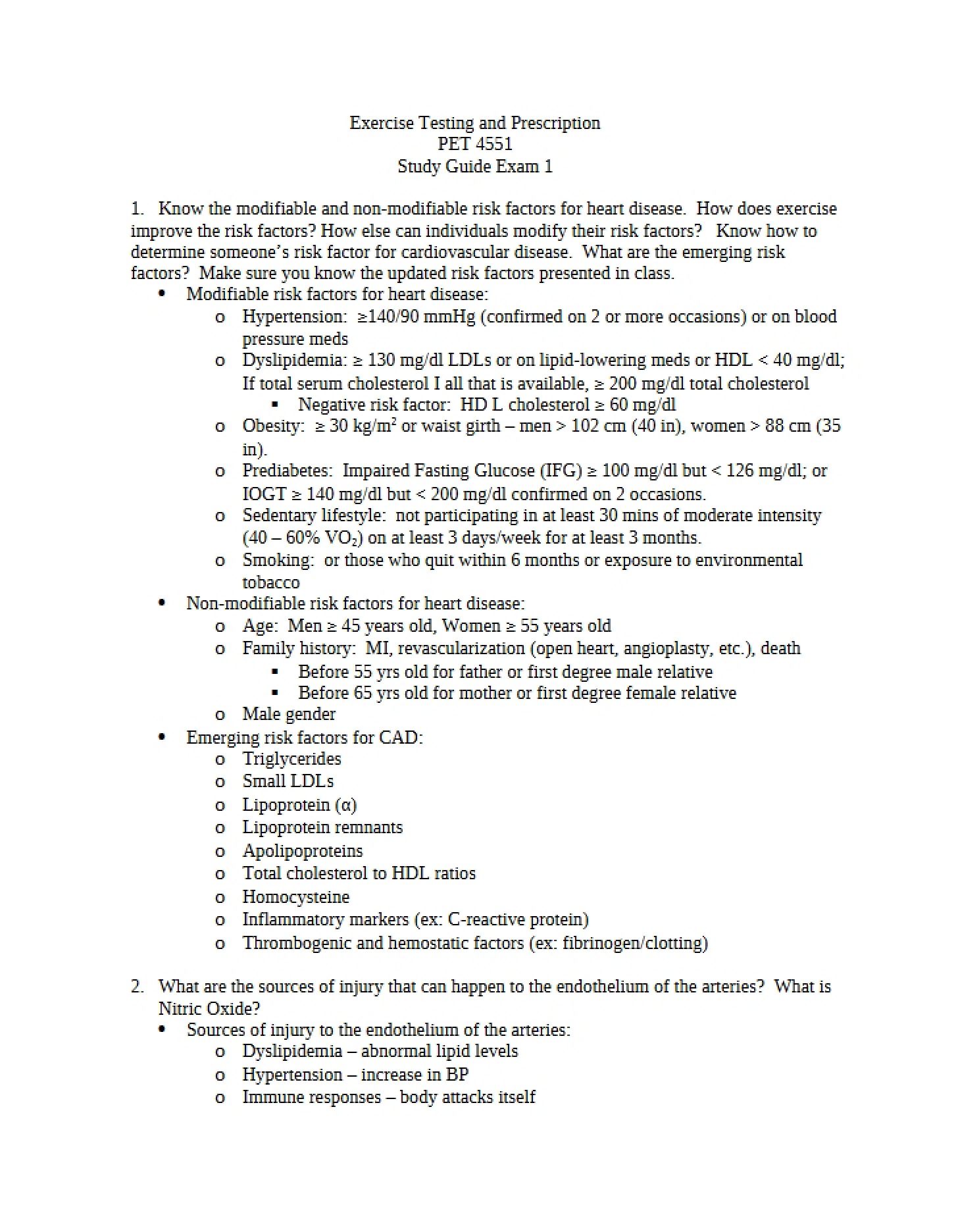 Prescription and Testing for Exercise