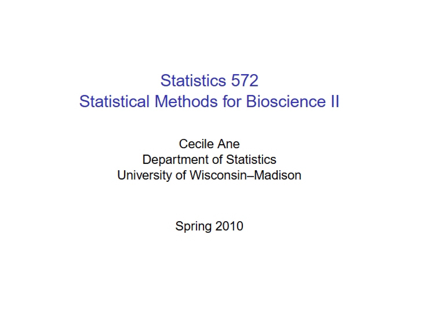 Bioscience II Statistical Methods