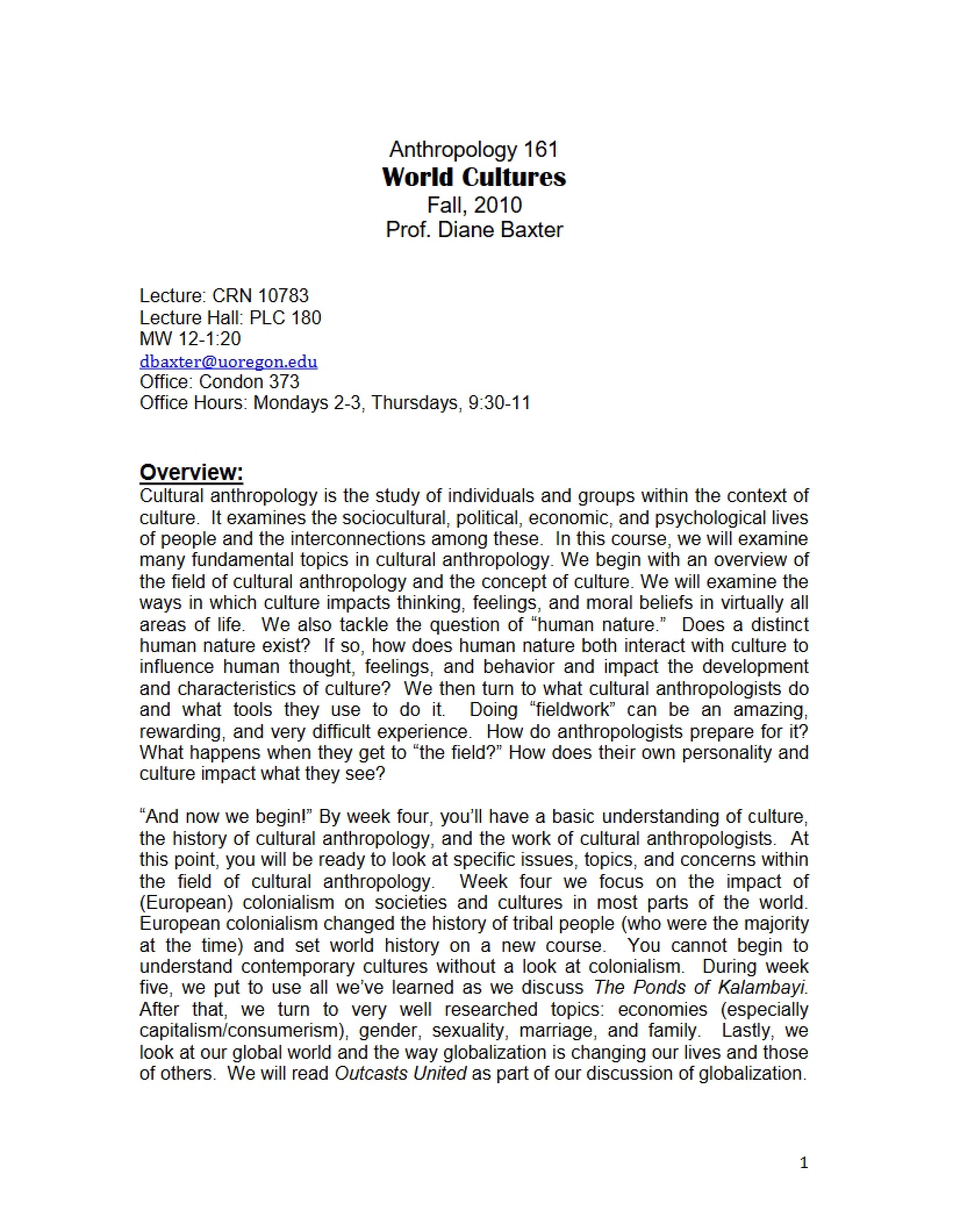 Cultural Anthropology Syllabus
