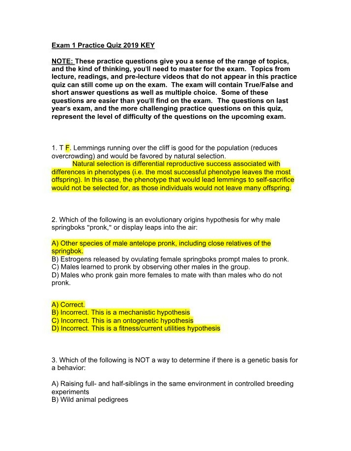 Practice Quiz 1 Key - 2019