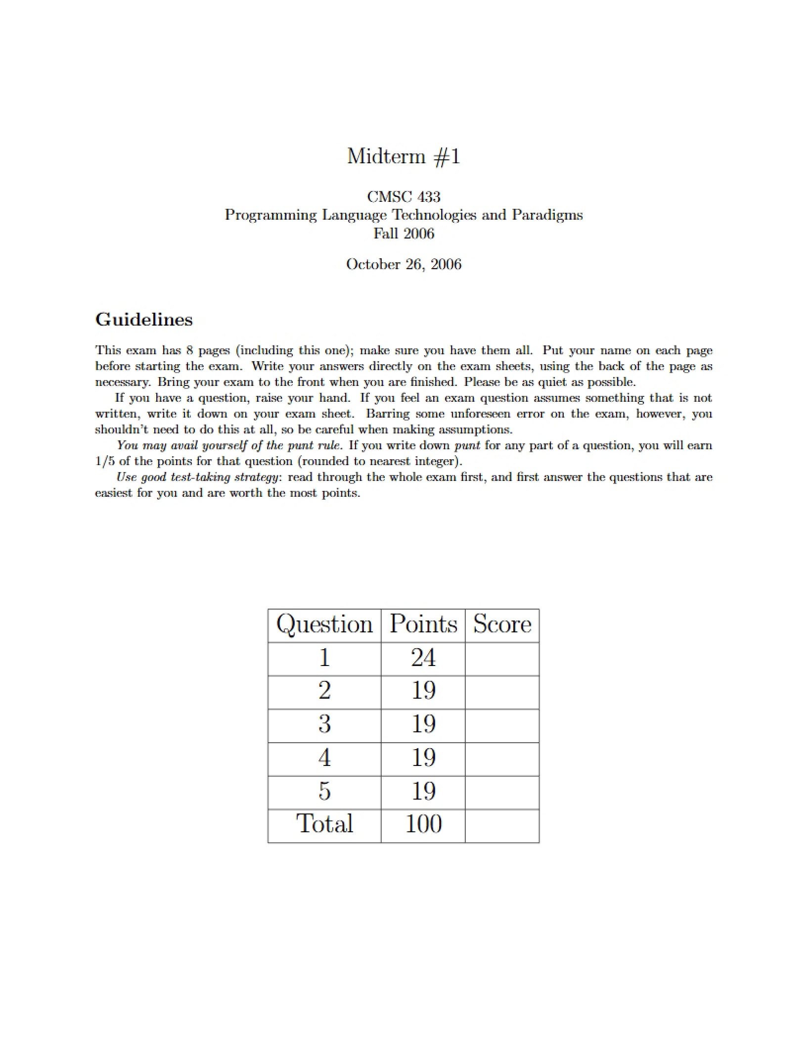 Midterm One Test