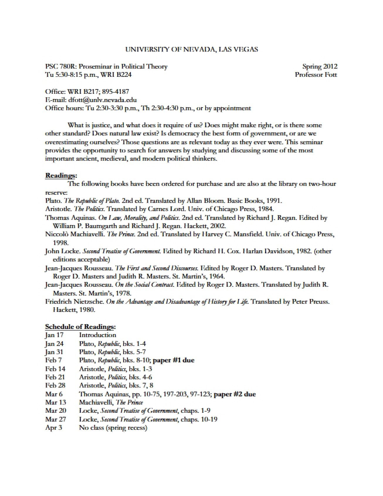Political Theory Proseminar Syllabus