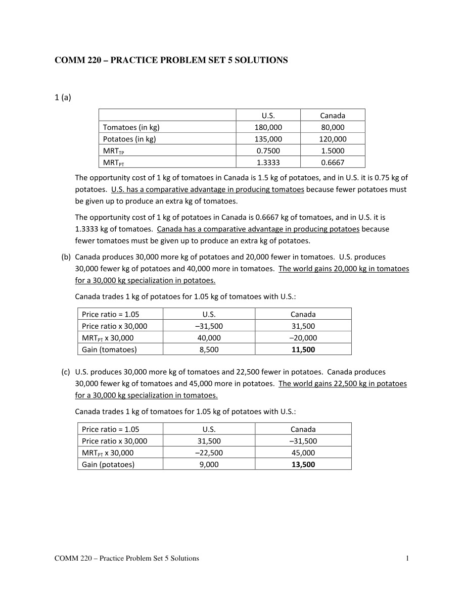 Solutions for COMM220 Practice Problem Set 5