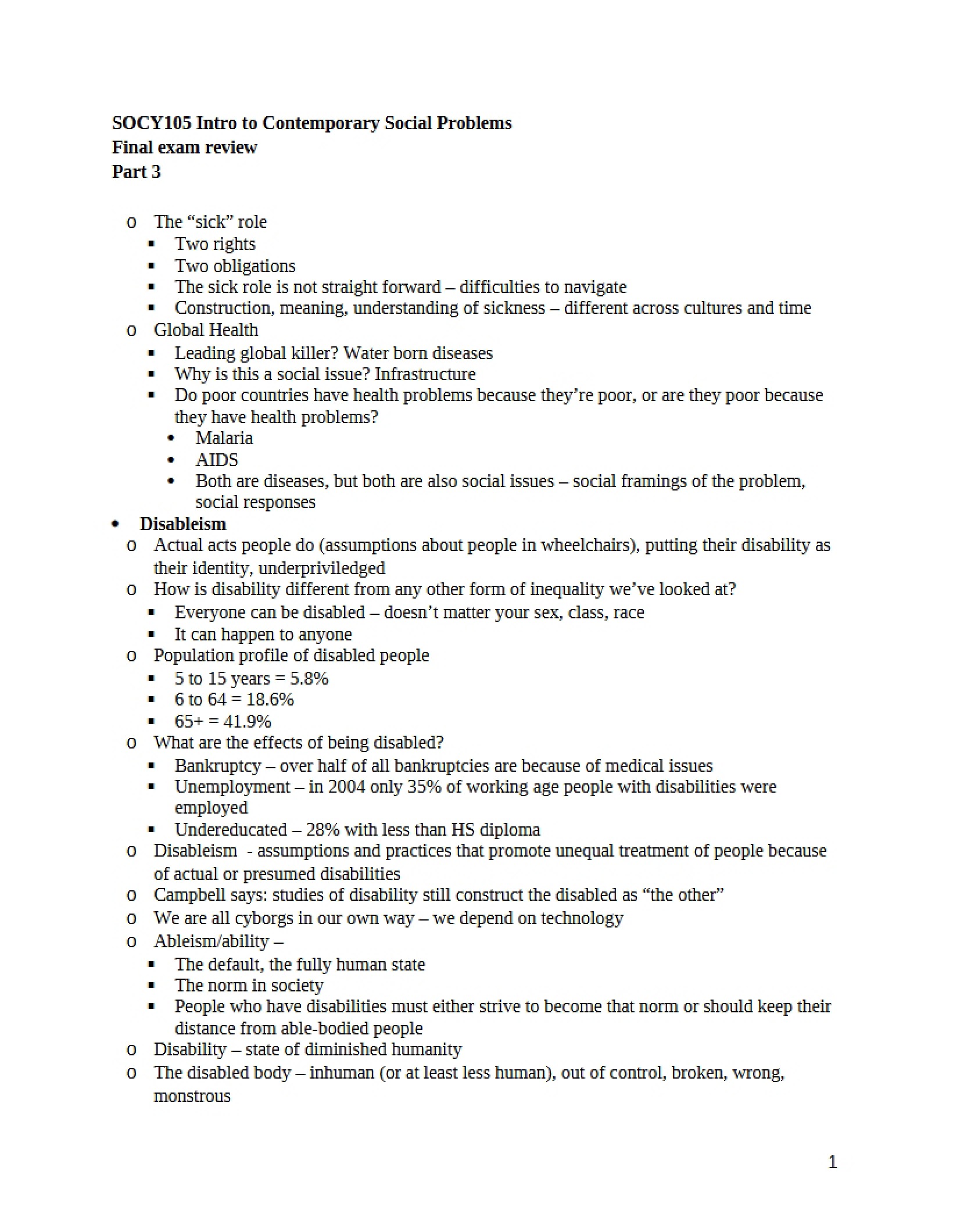 Review for Final Exam