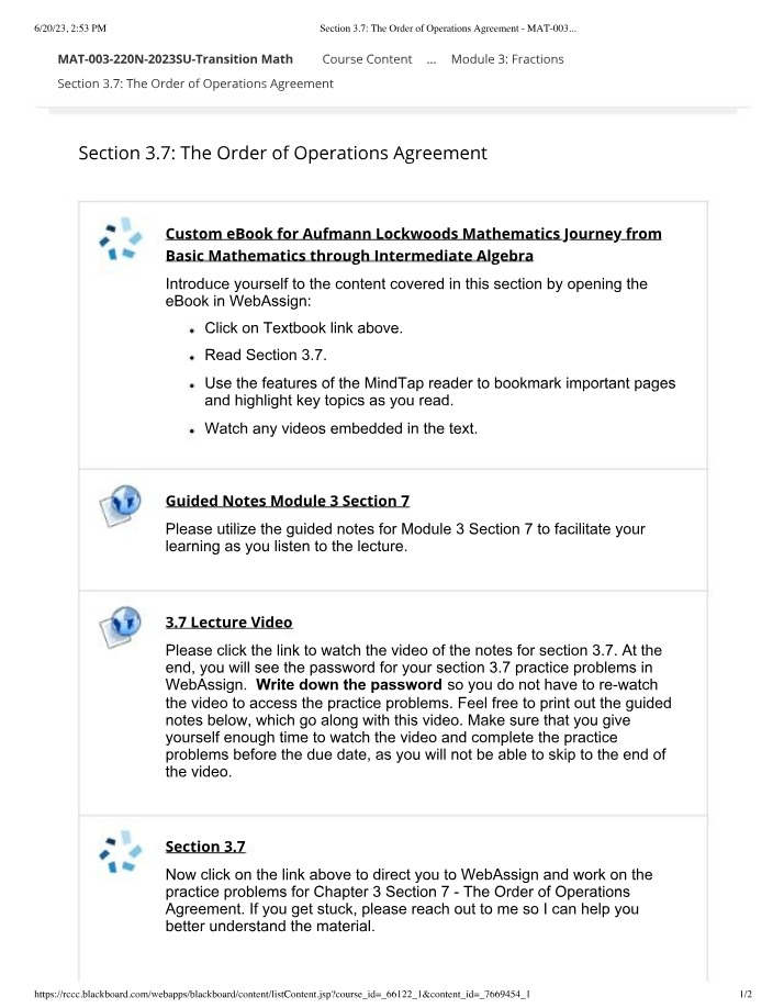 Order of Operations Agreement (Section 3.7)