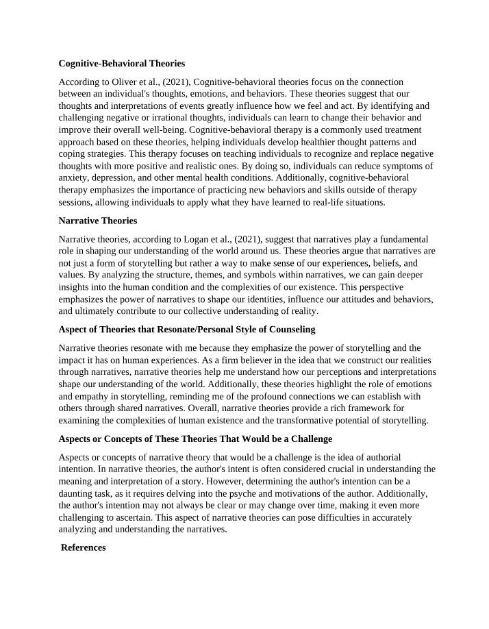 Counseling Theories - Cognitive, Behavioral, and Narrative