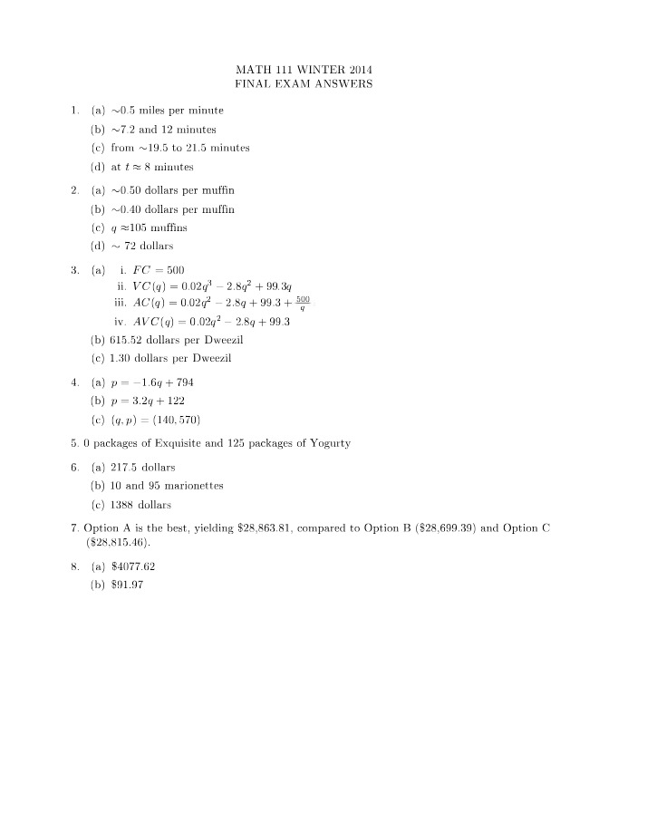 Final Exam Answers - Winter 2014