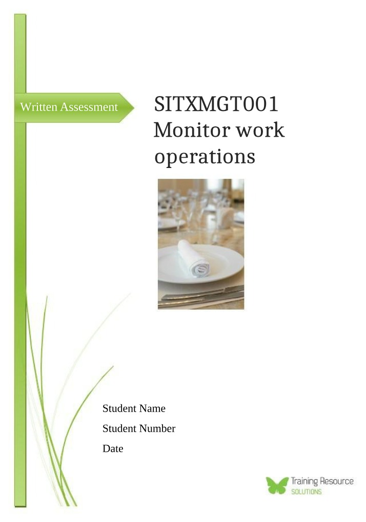 Written Assessment for Monitor Work Operations