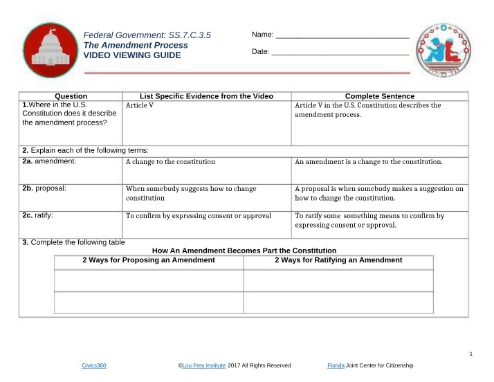 Video Viewing Guide - The Amendment Process