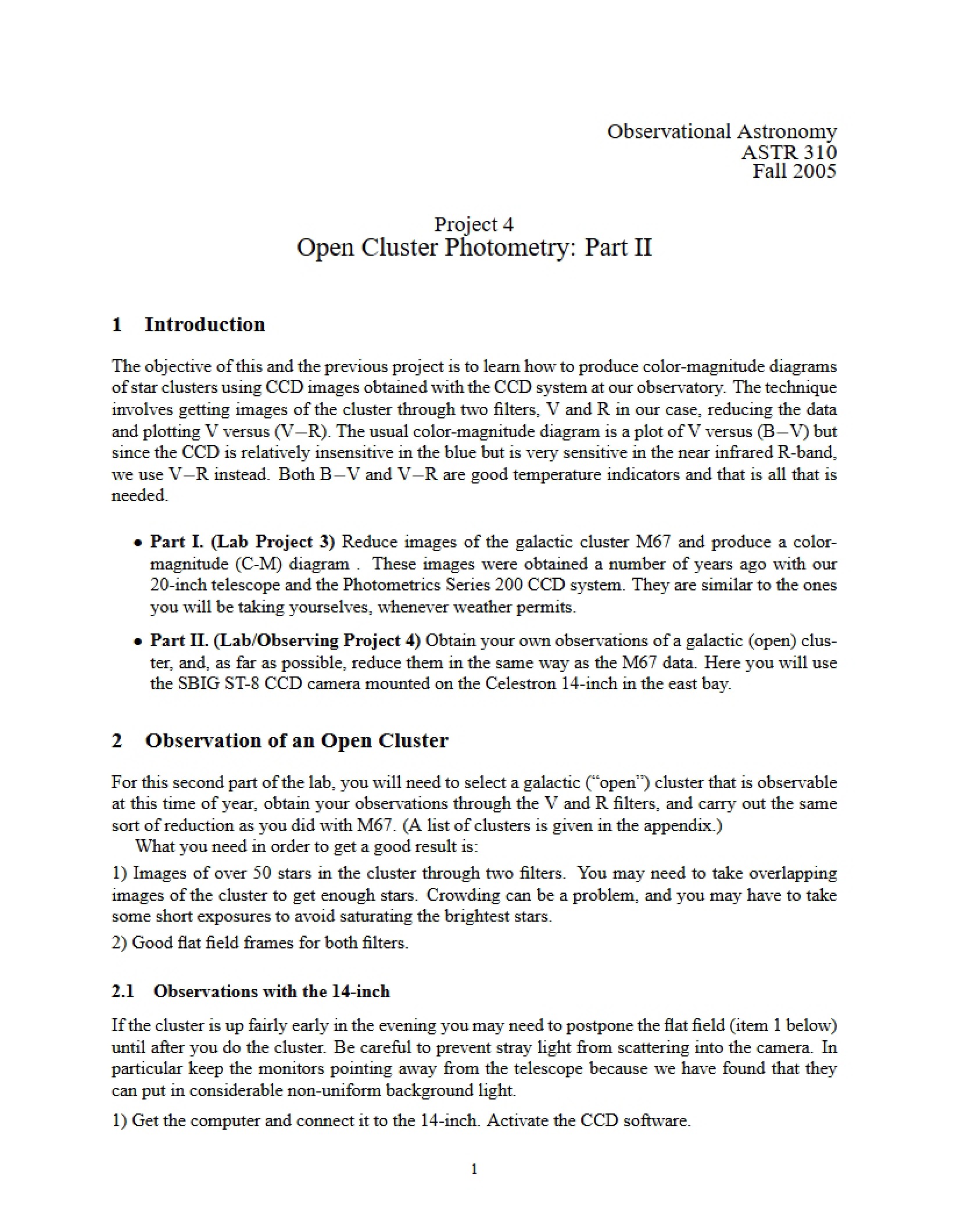 Photometry of Open Clusters (Project 4)