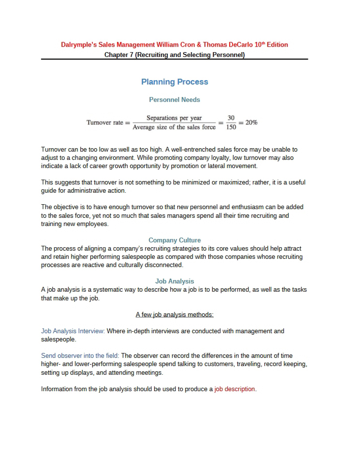 Personnel Selection and Recruitment (Ch 7)