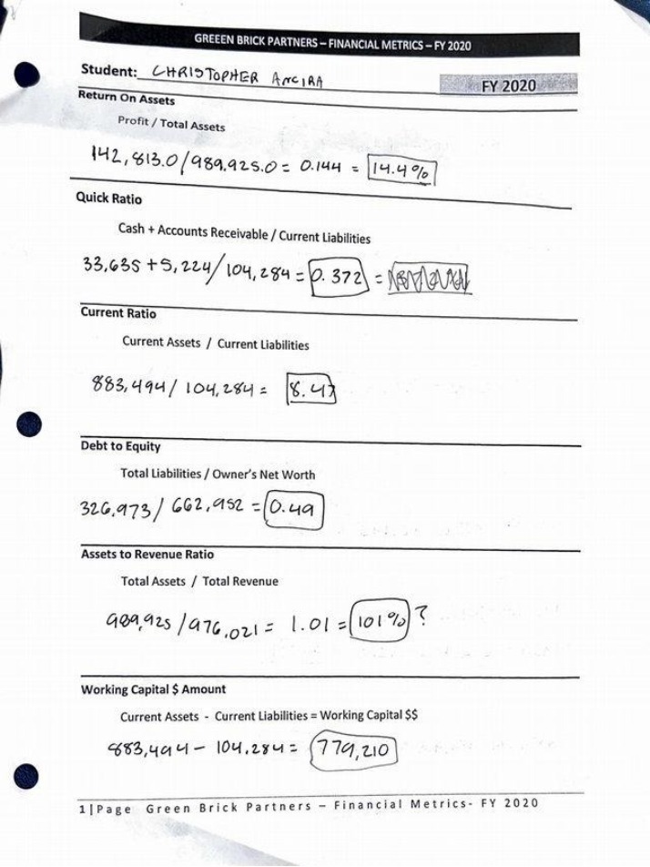 Worksheet for Greenbrick 2020