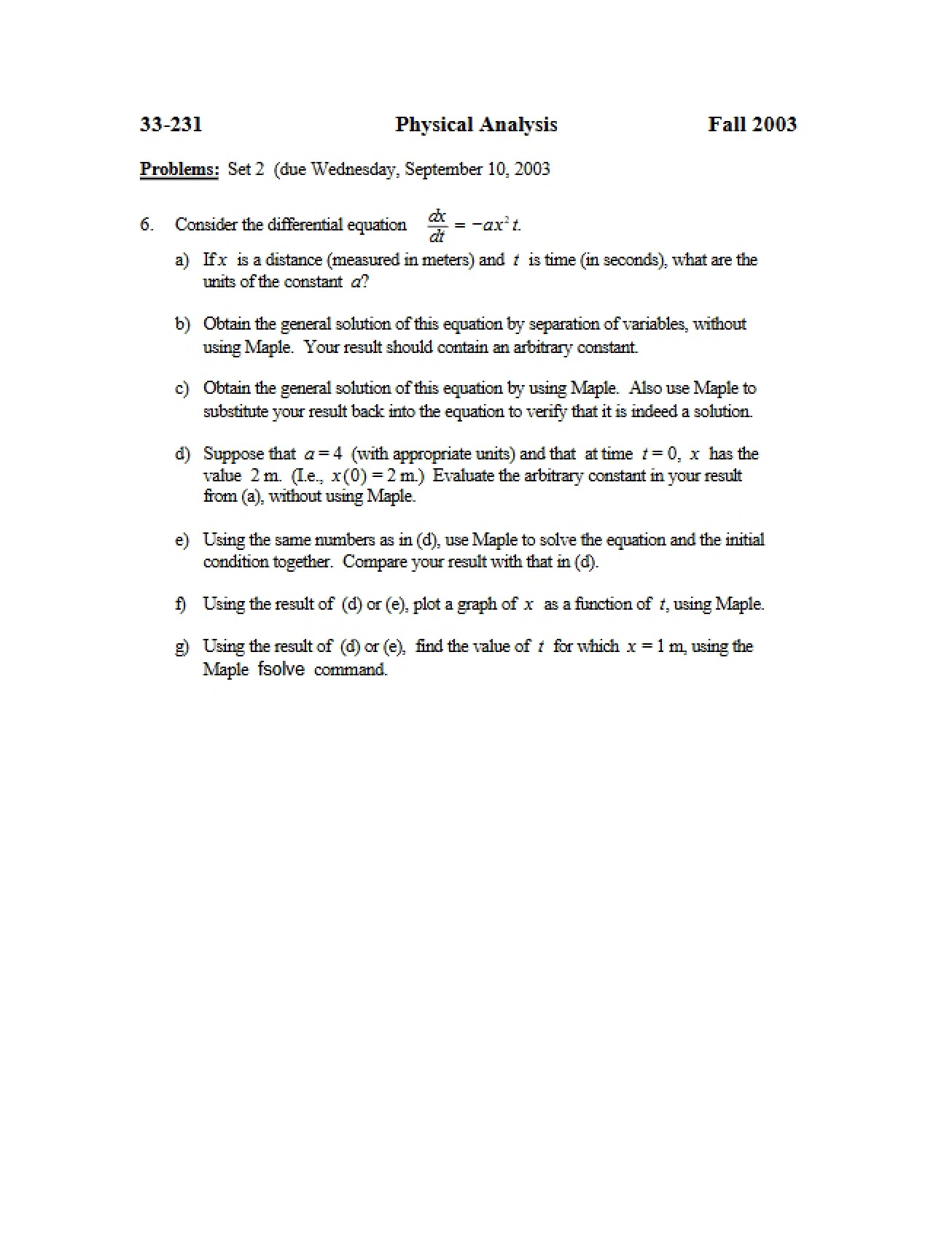 Physical Analysis Problems Part 2