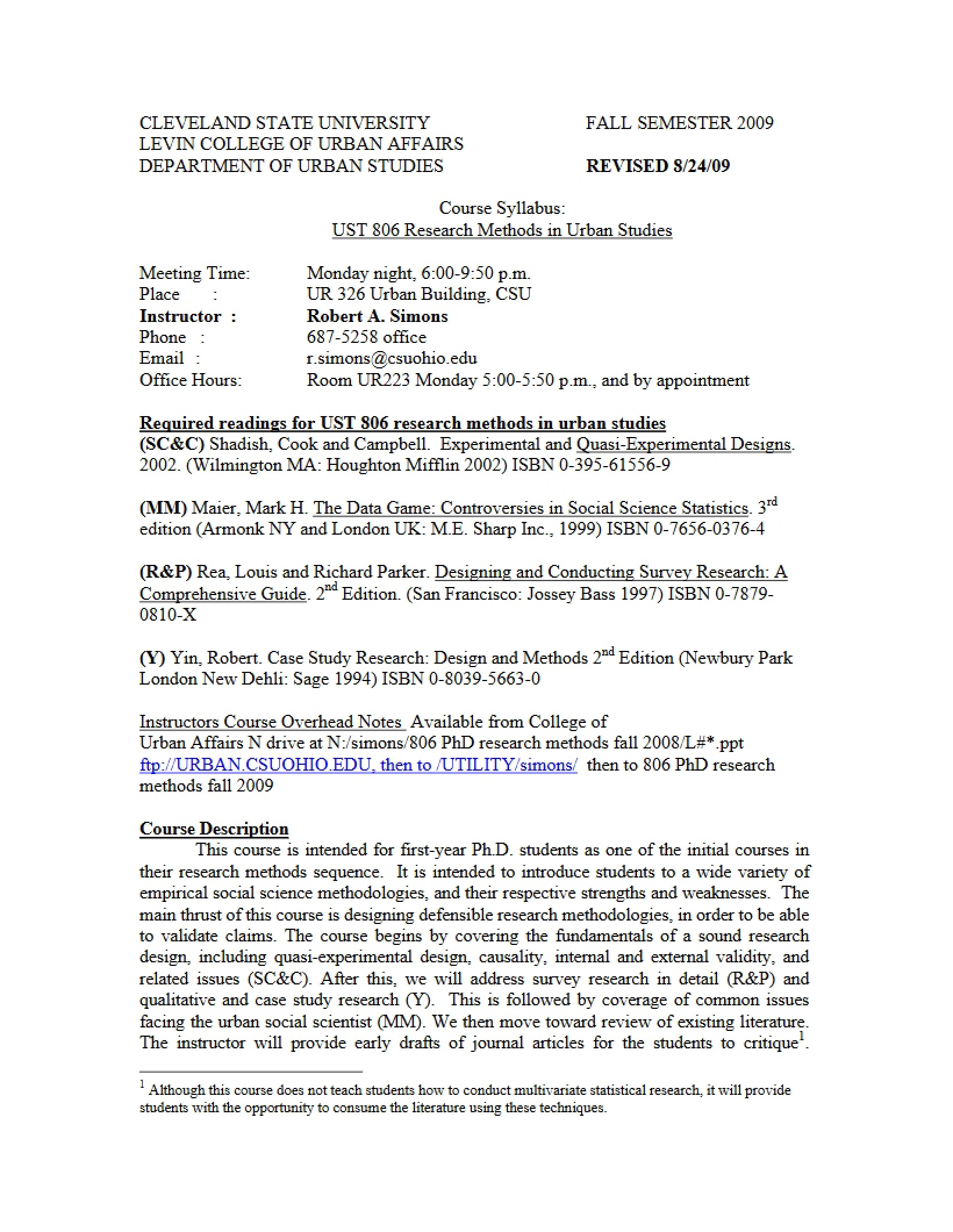 Syllabus for Urban Studies Research