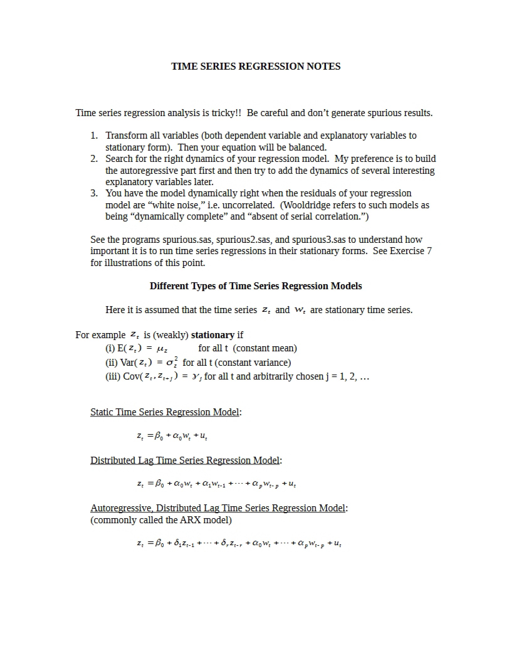 Notes on Time Series Regression