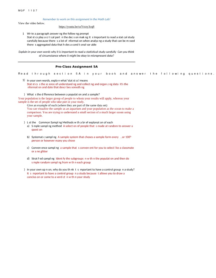 Assignment 5A - Pre-Class