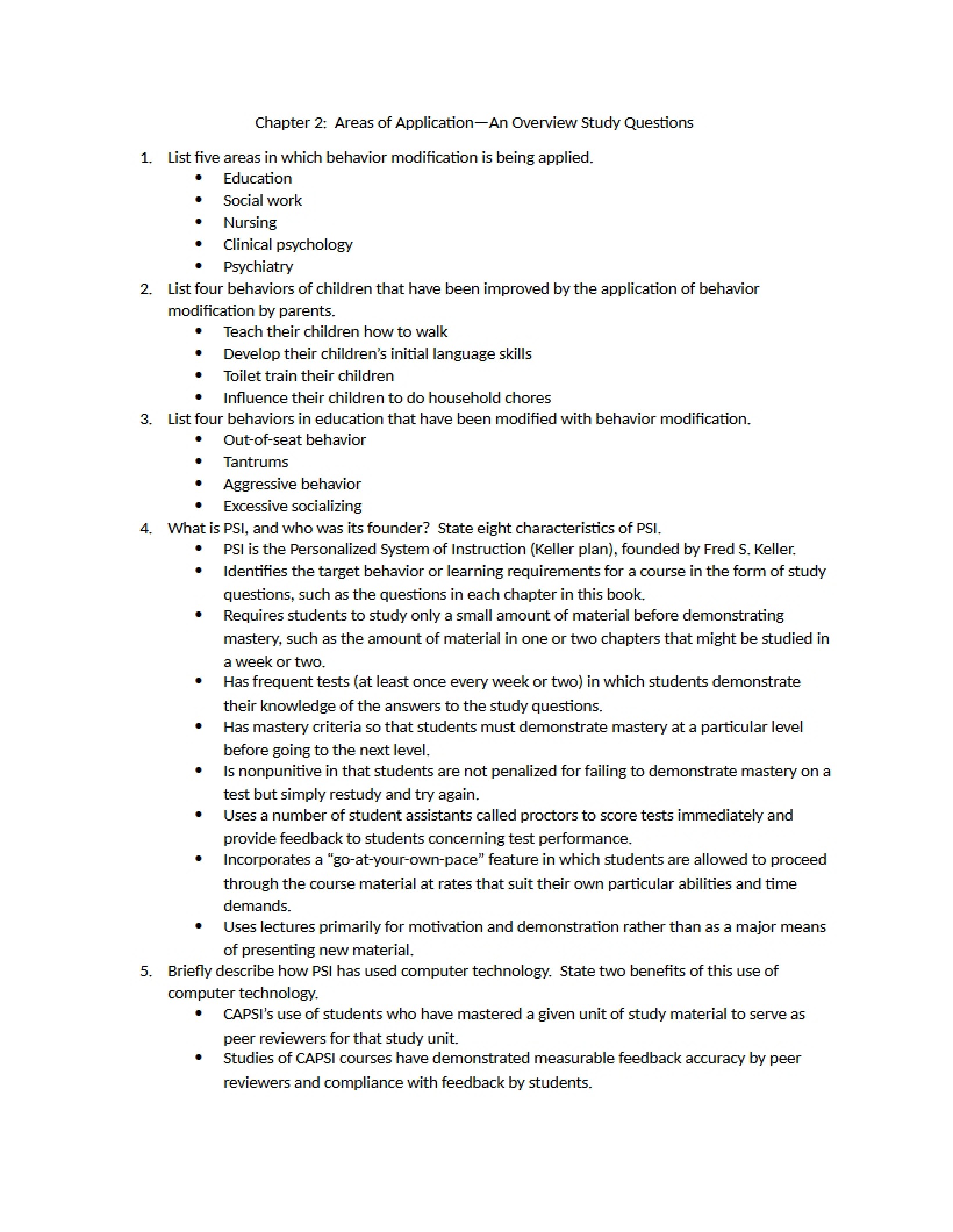 Study Questions Chapter Two