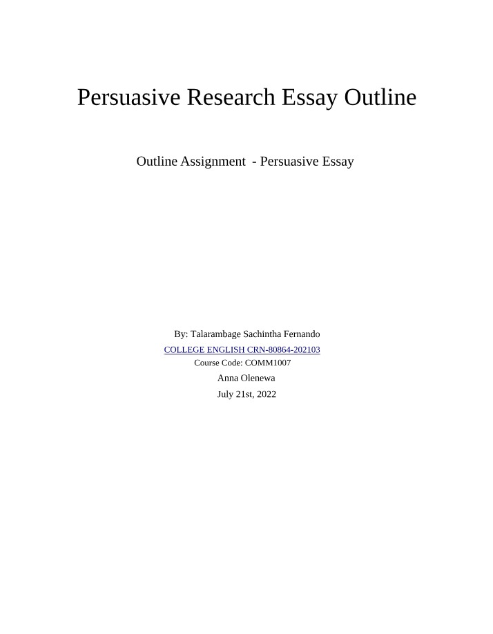 Outline for Persuasive Research Essay