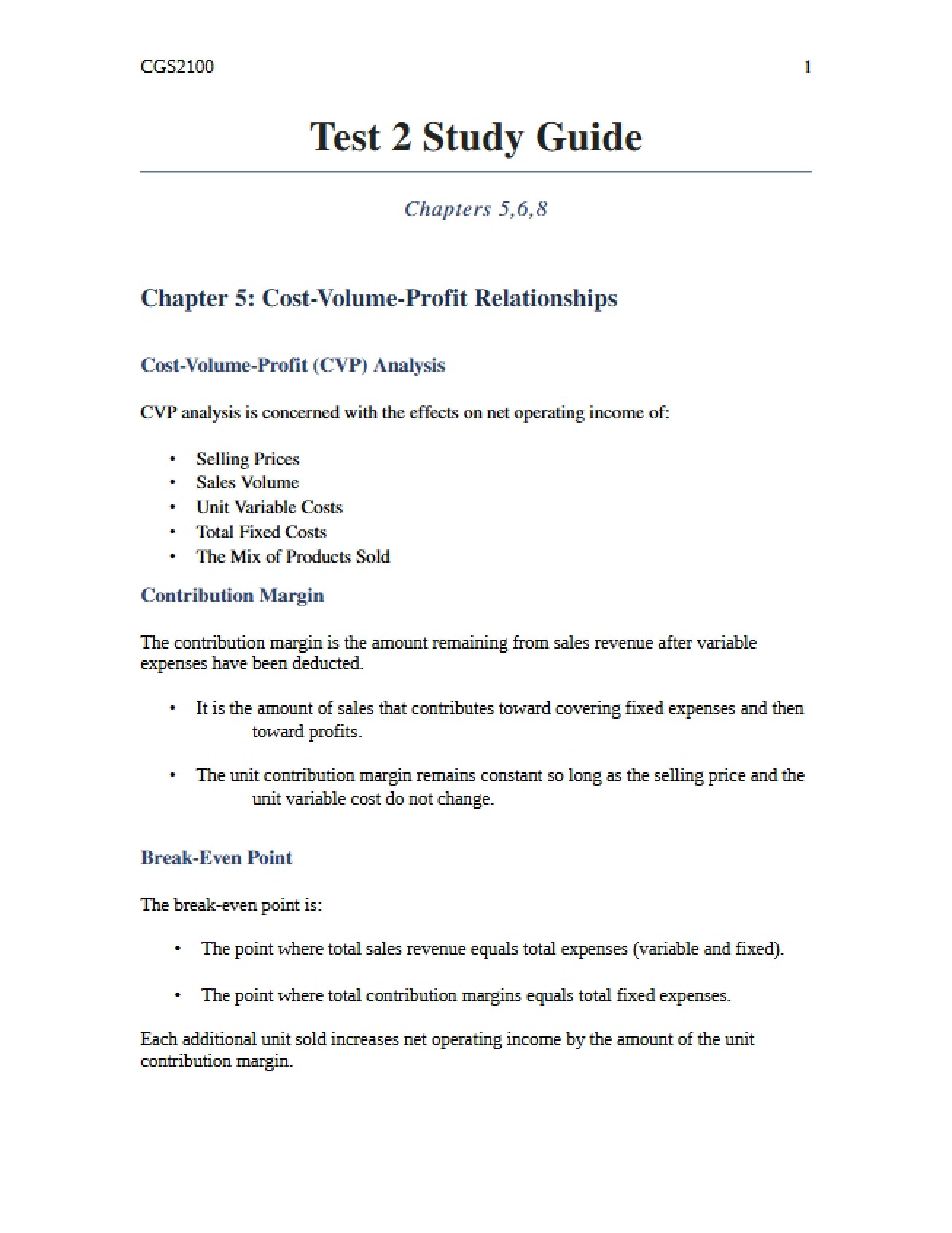 Second Test Study Guide for CGS 2100