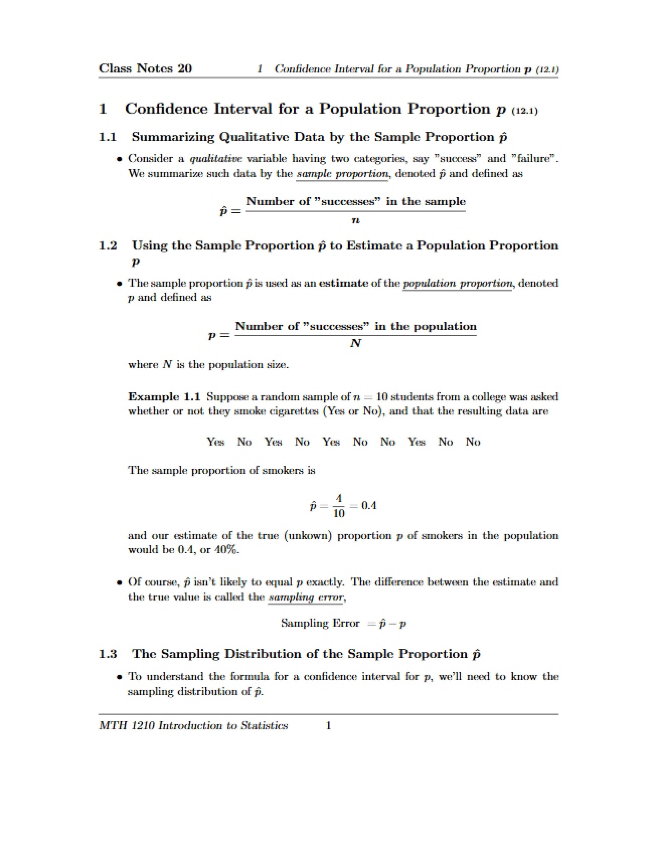 Confidence Interval for p (Population Proportion)