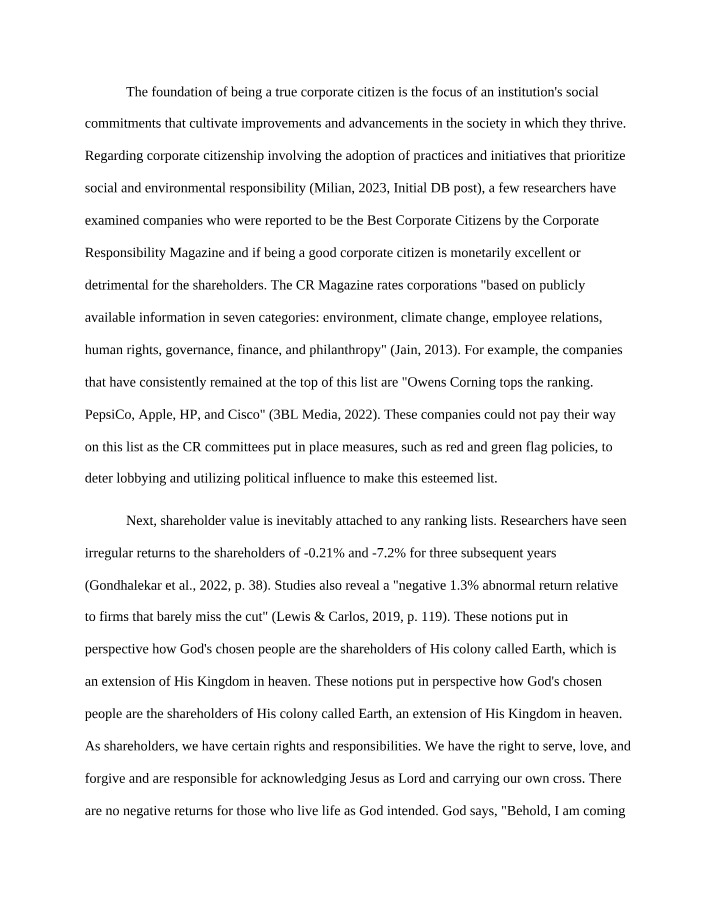 Impact of Corporate Citizenship on Shareholders