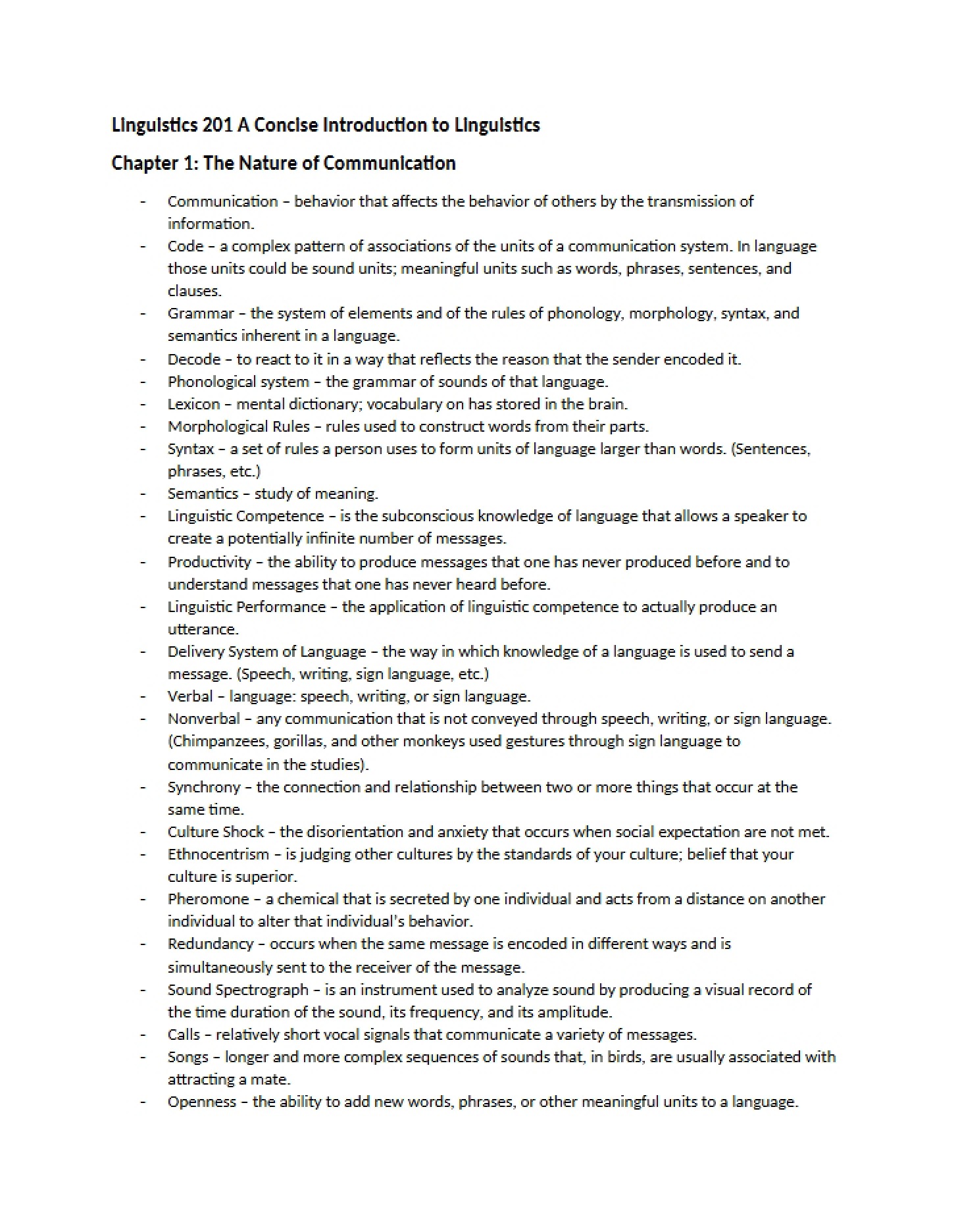 Nature of Communication Chapter 1 - LING 201