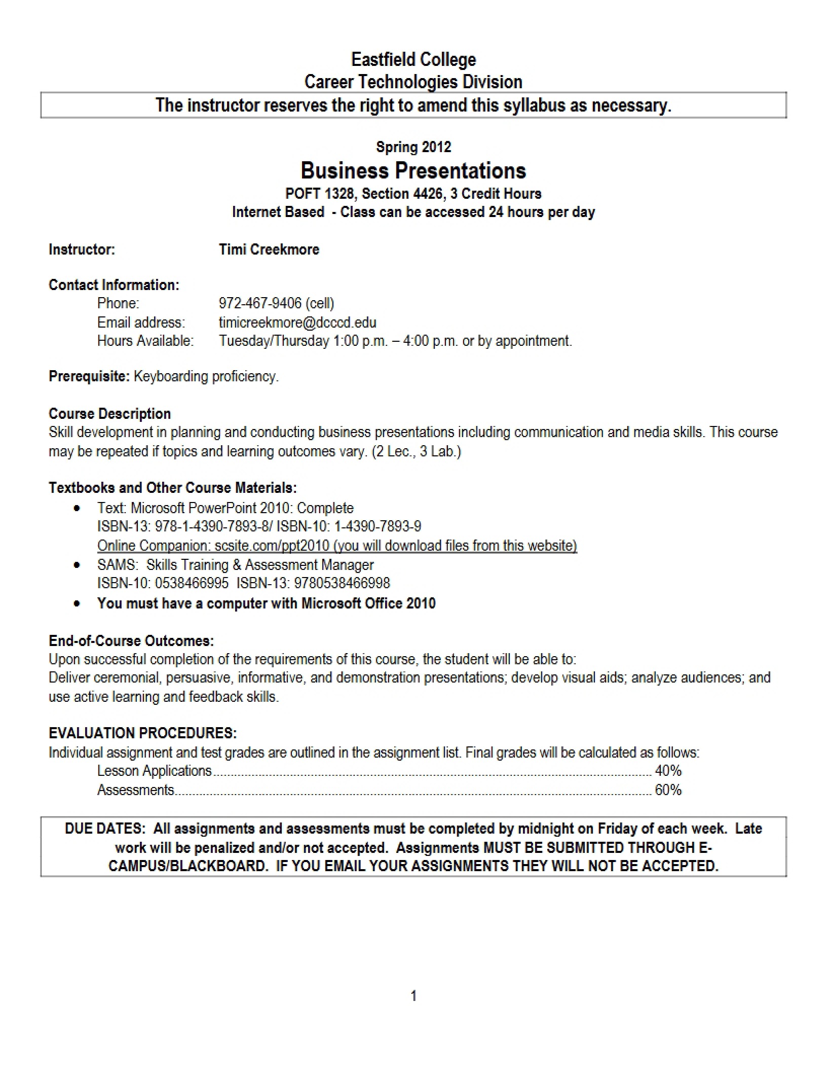 Powerpoint 2013 Course Syllabus - POFT 1328