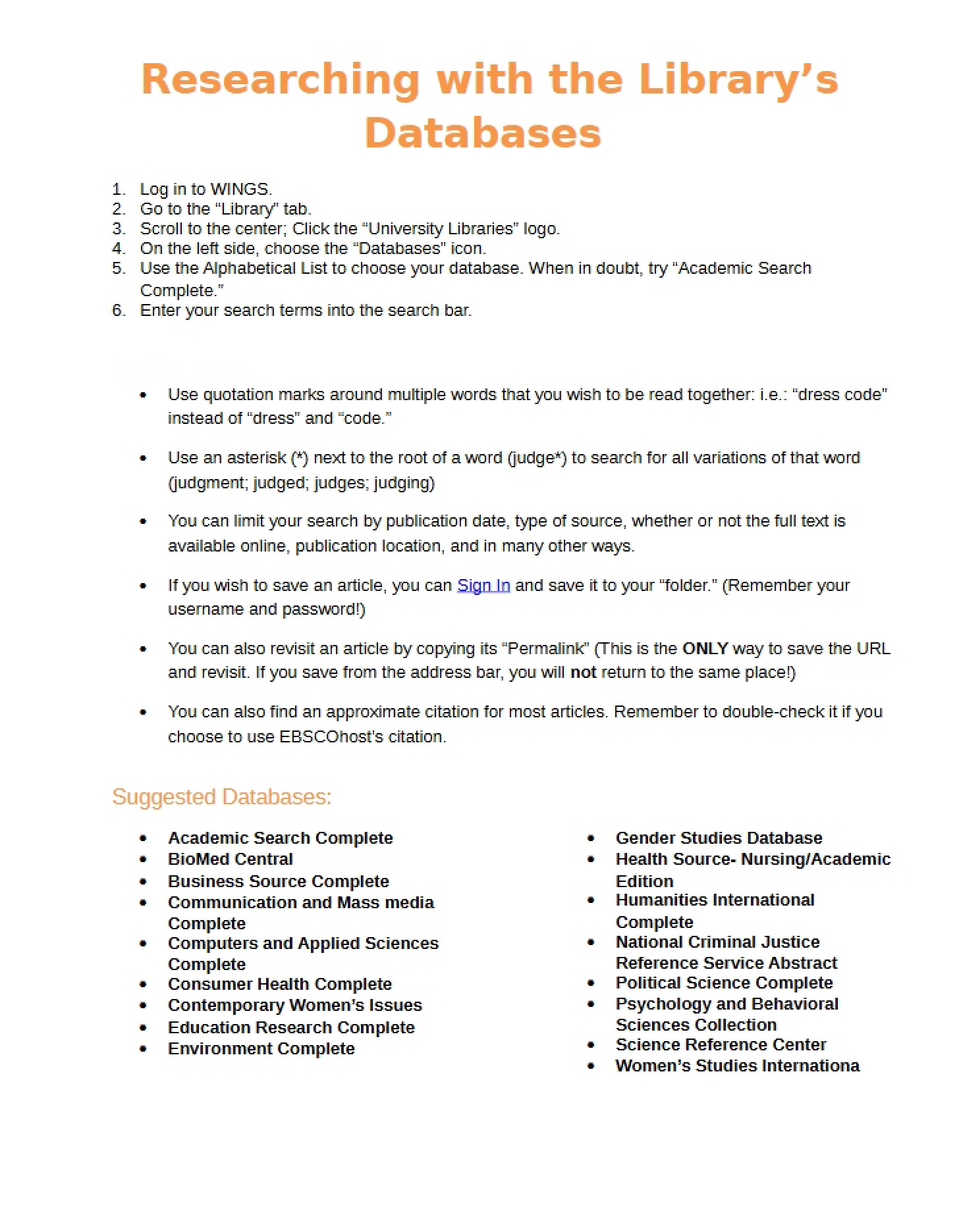 Library Database Research Guide