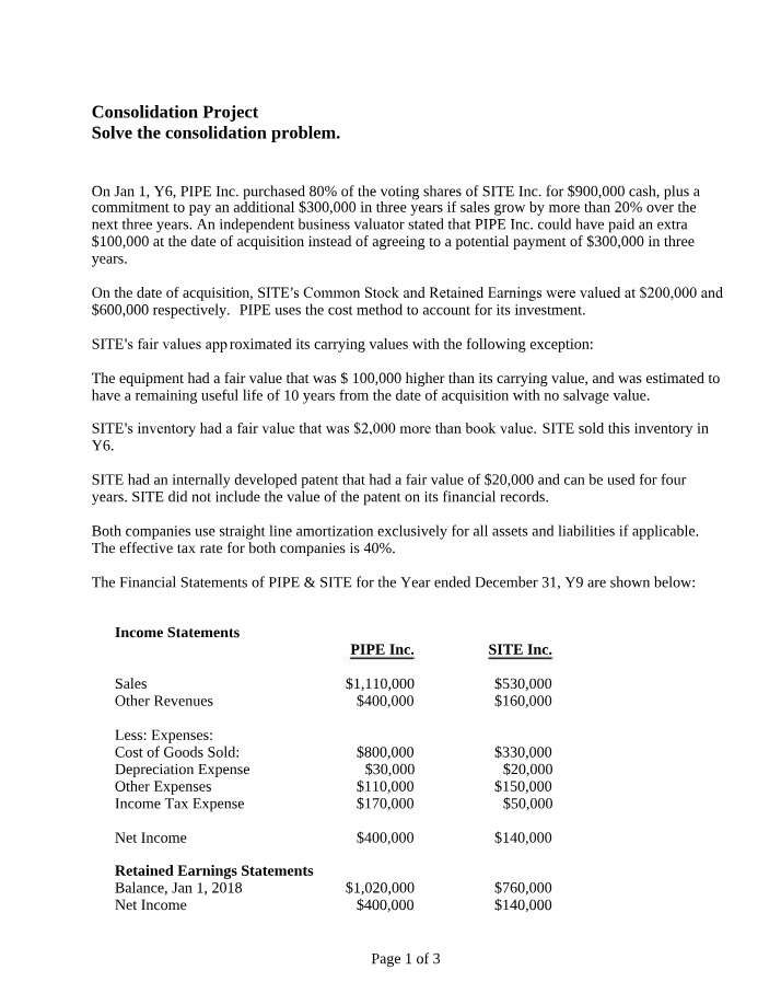 Calculating Goodwill and Inter-Company - Consolidation Project