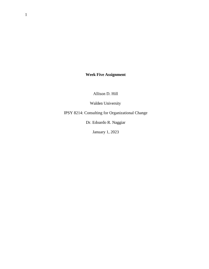 Consulting for Organizational Change - Week Five Assignment