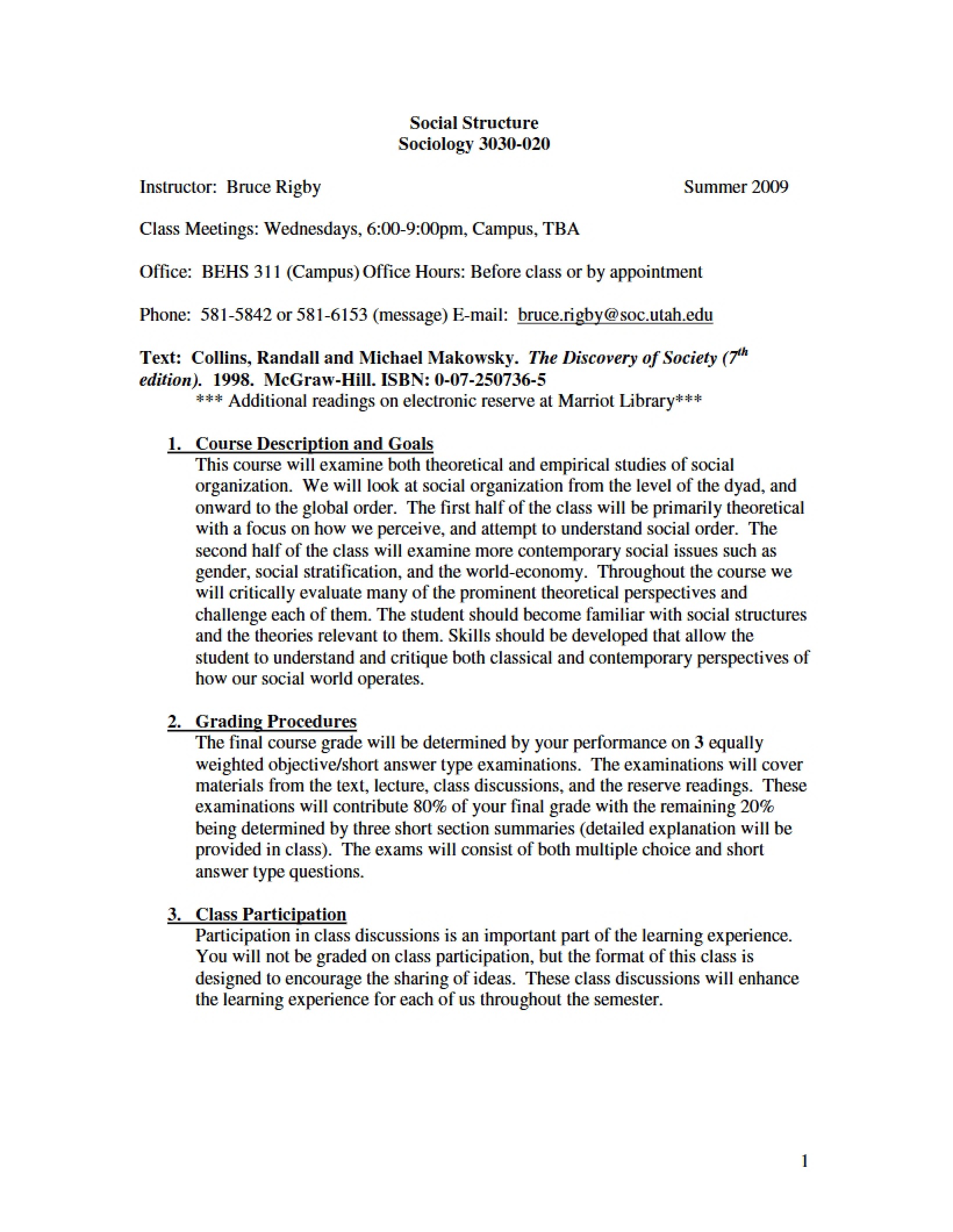Syllabus for Social Structure and Change