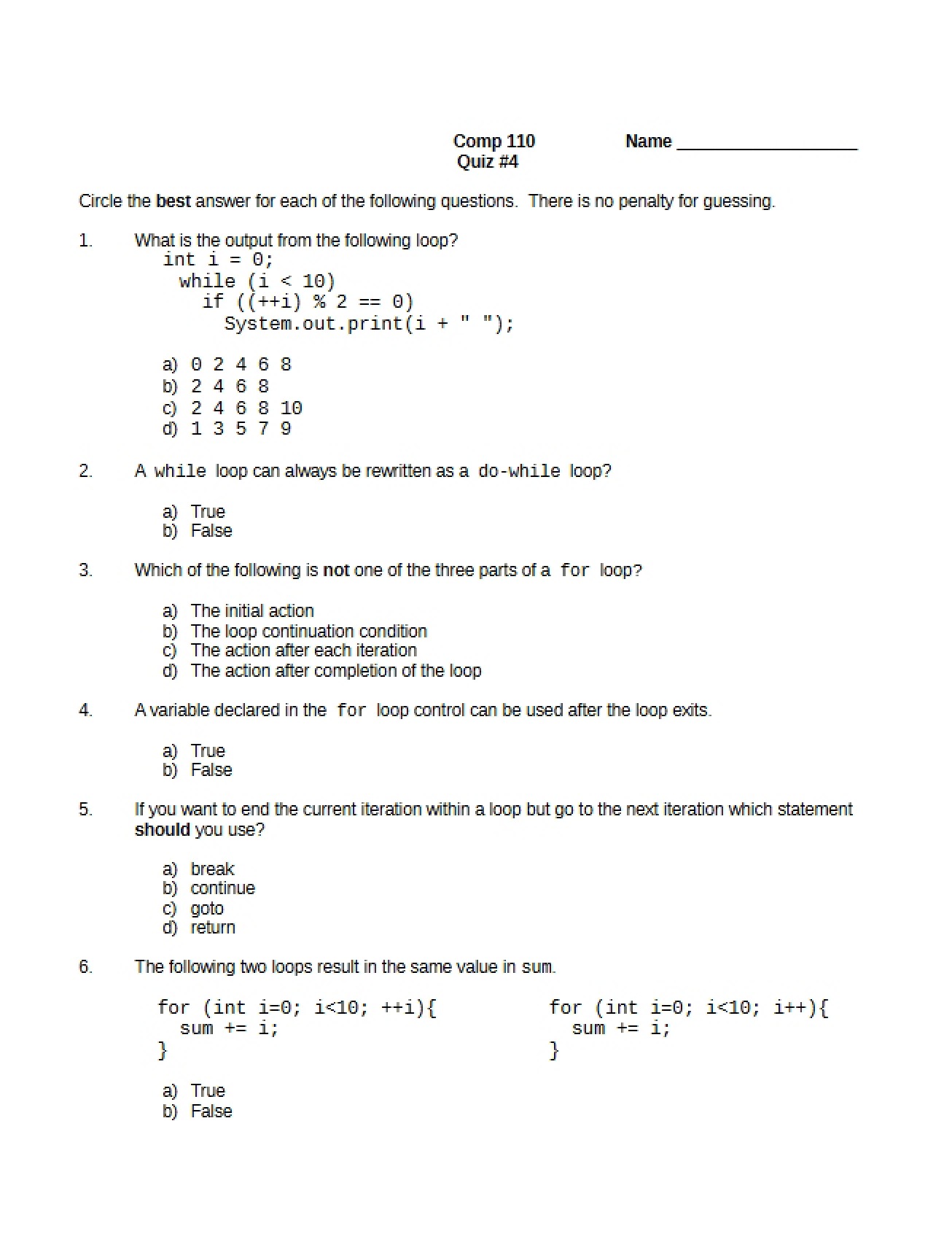 Fourth Quiz
