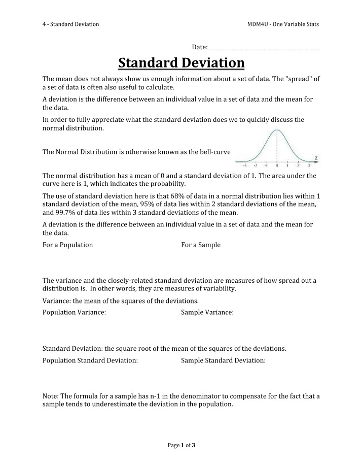 Interpretation and Calculation of Standard Deviation