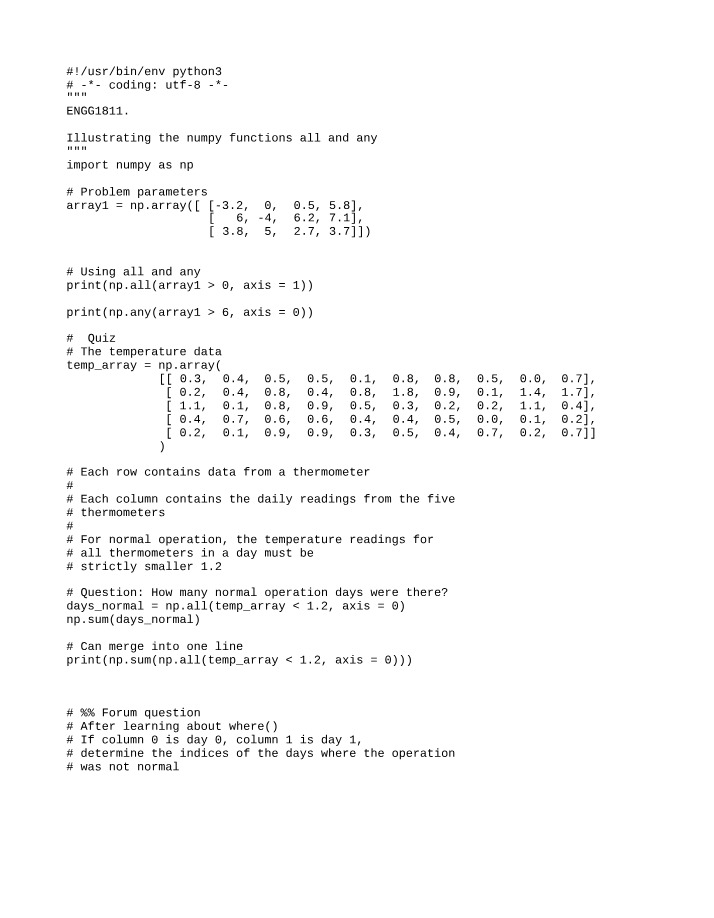 Numpy Functions 'All' and 'Any' in Python