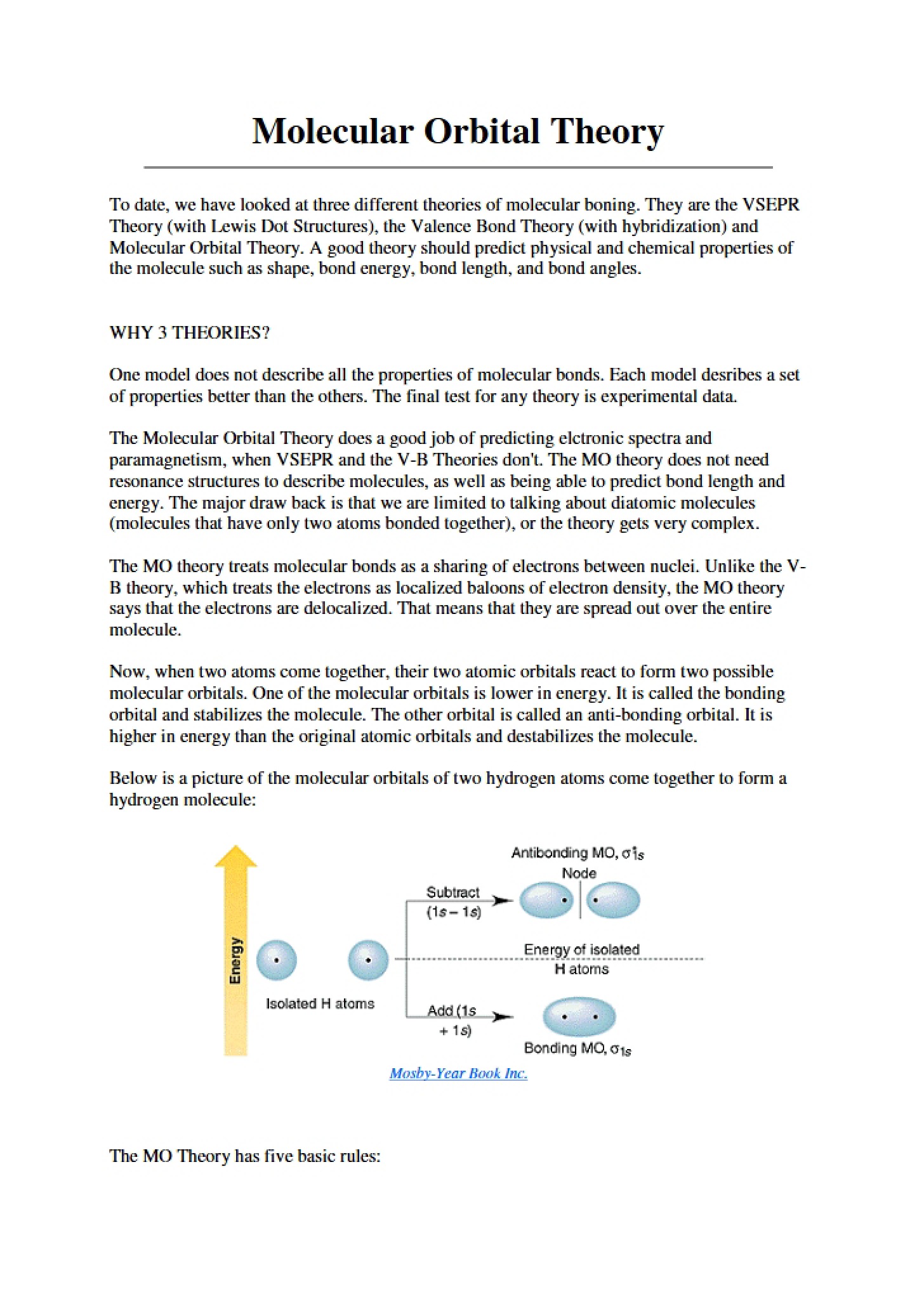 Theory of Molecular Orbitals