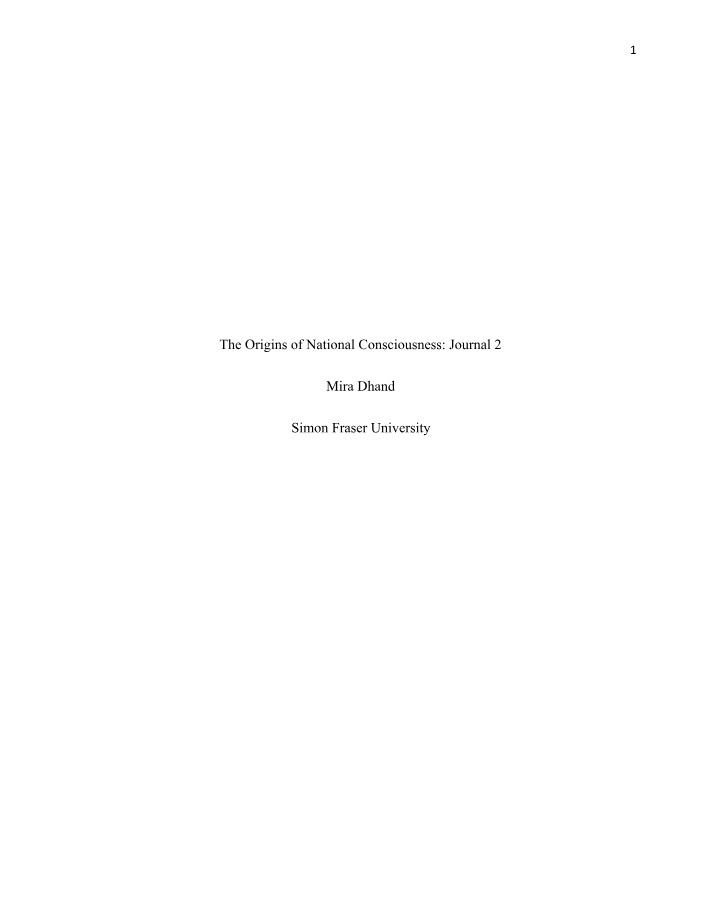 CMNS 130 Journal 2 - The Origins of National Consciousness