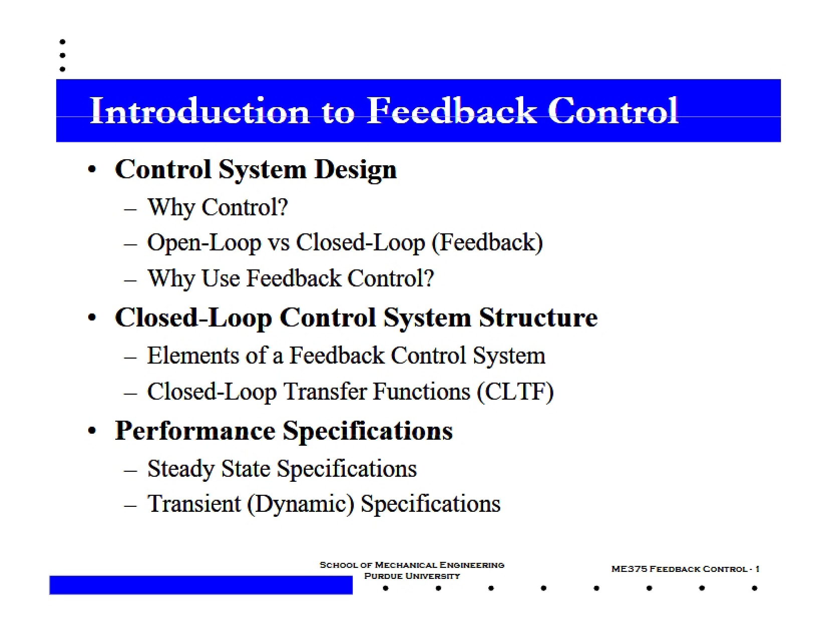 Control via Feedback