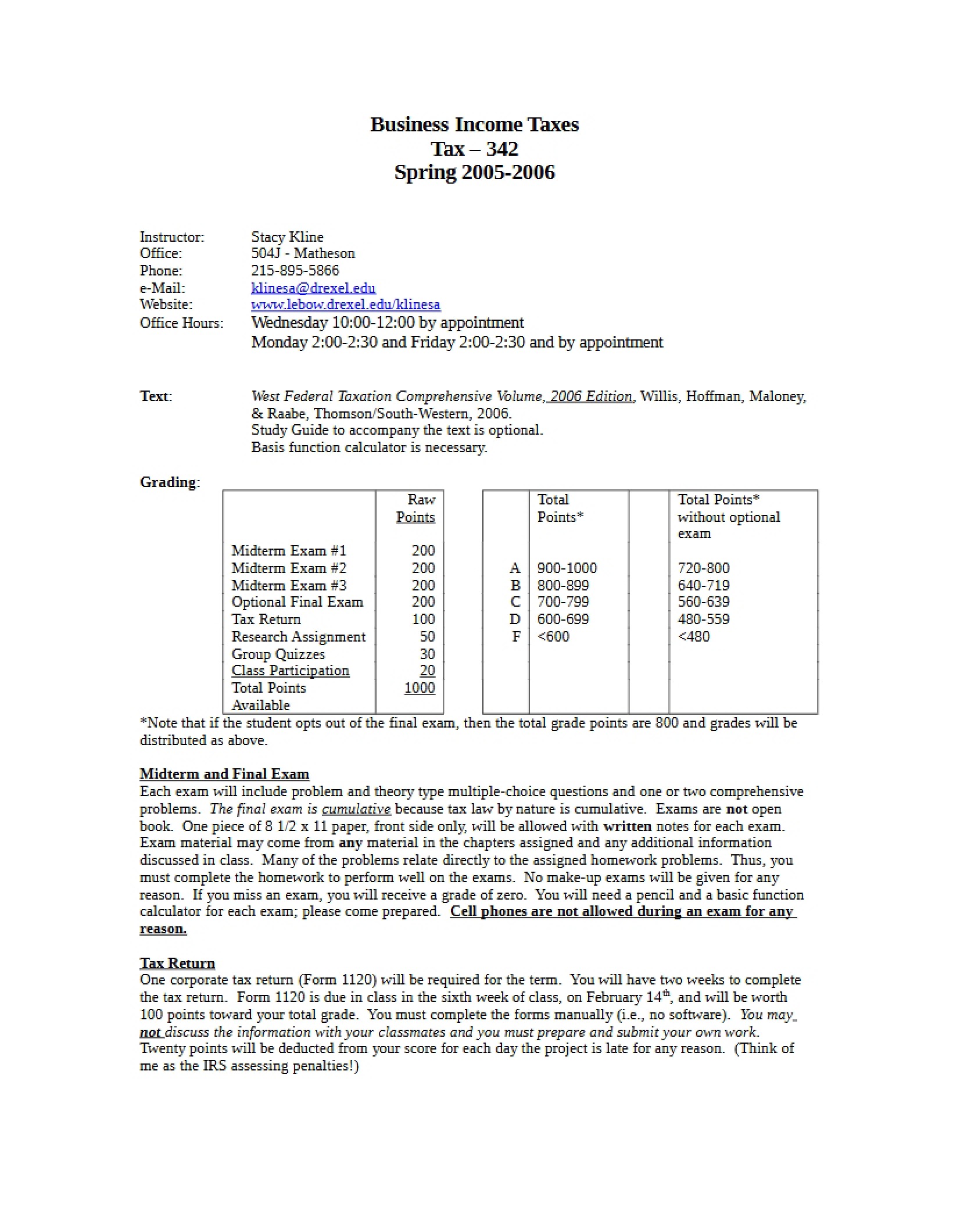 Syllabus for Business Income Taxes