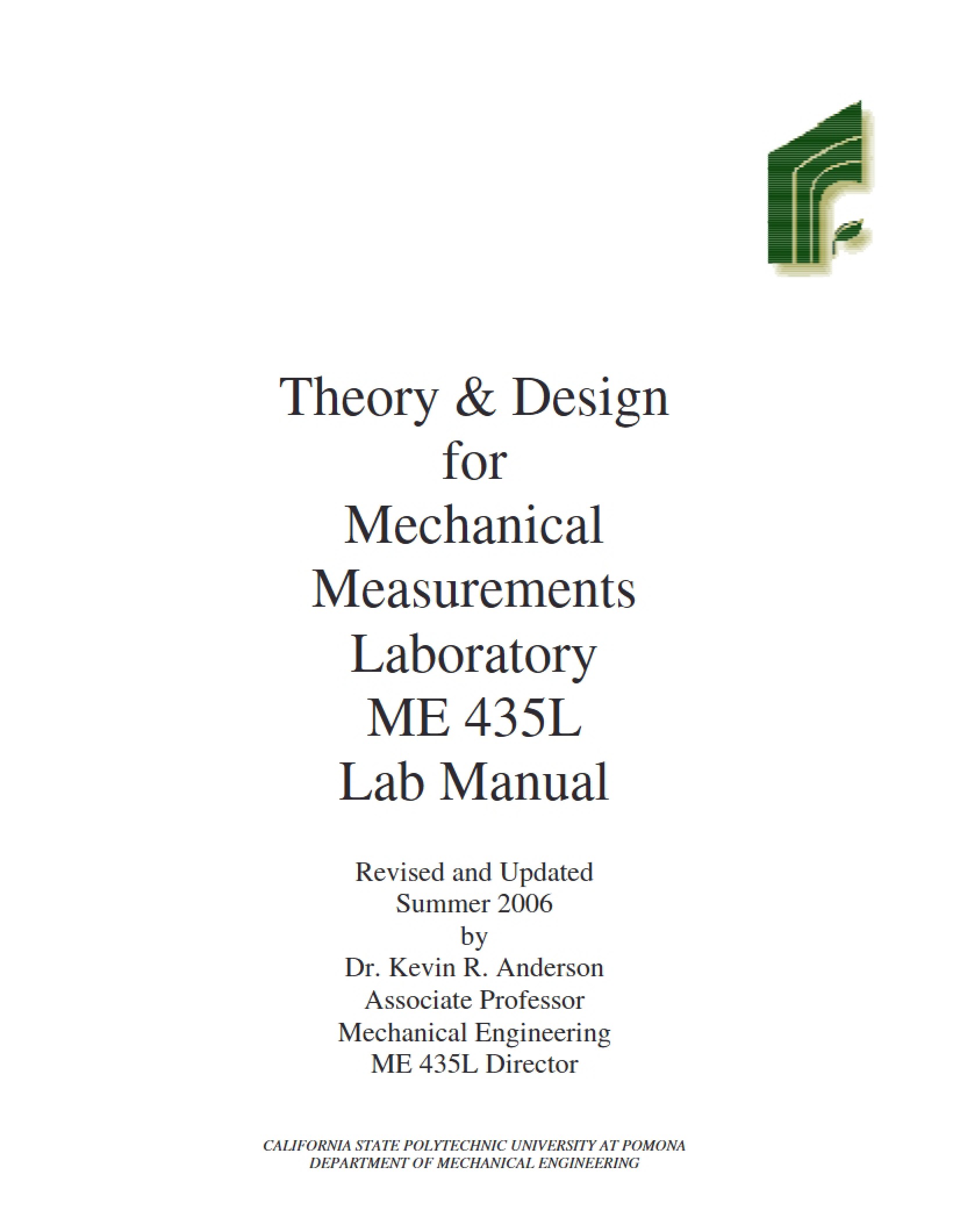 Lab Manual Mechanical Measurements Theory