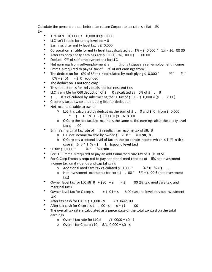 LLC and C-Corp Entity Tax Calculations