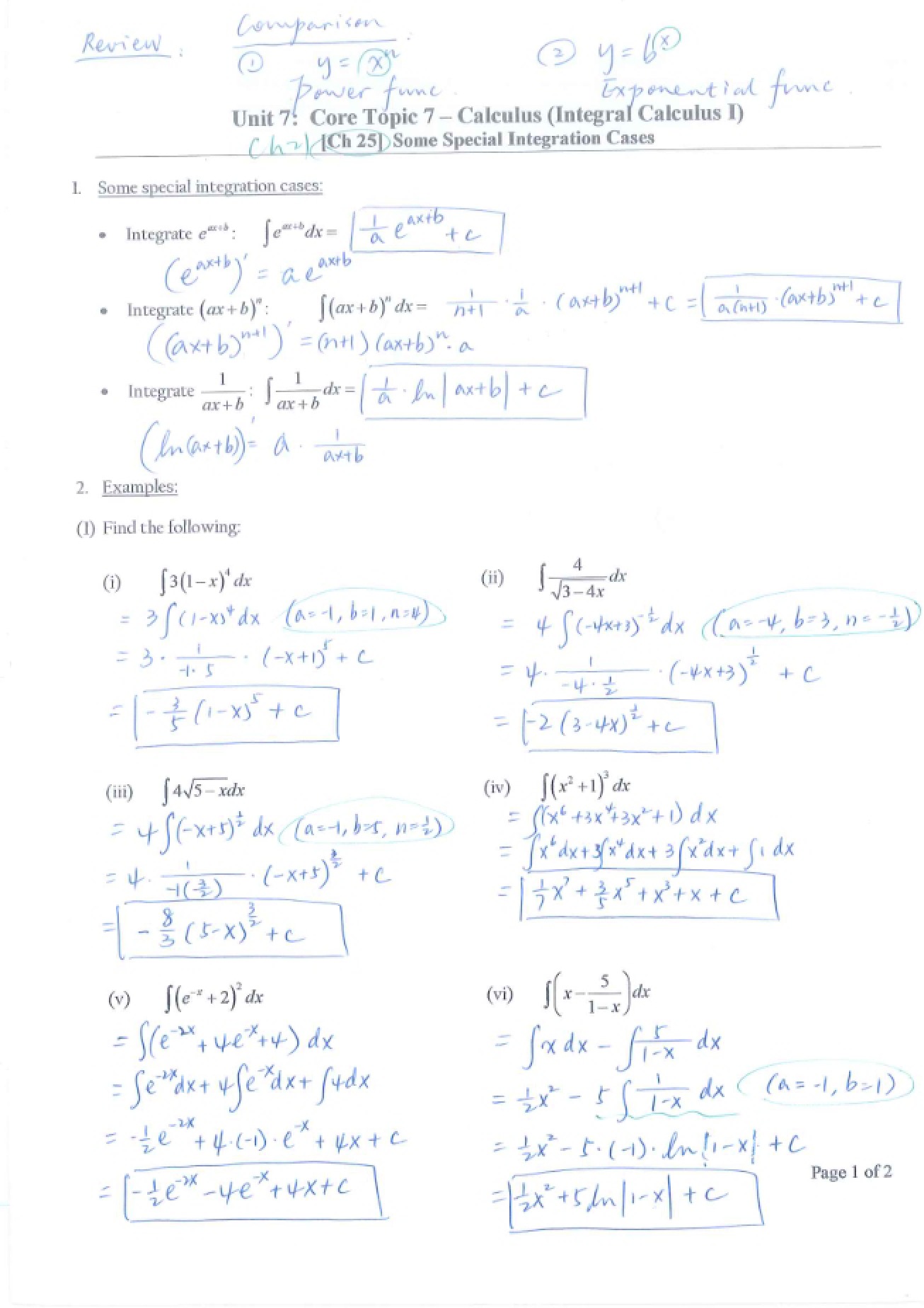Key to Special Cases in Integration