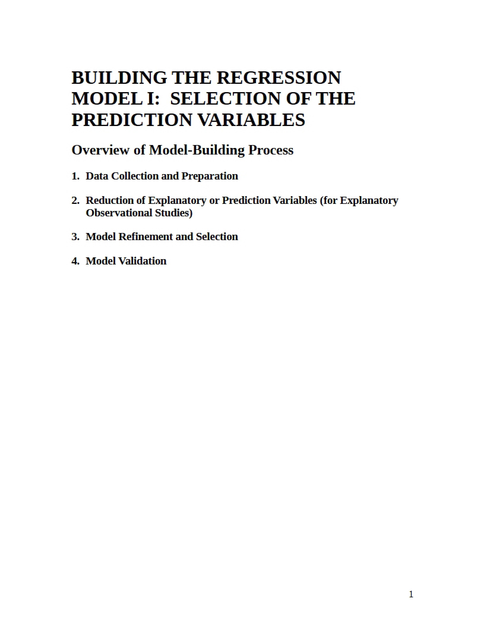 Regression Model Construction I
